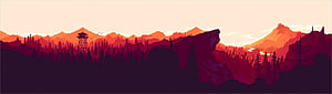 Firewatch Stylized Mountain Landscape with Watchtower at Sunset HD wallpaper