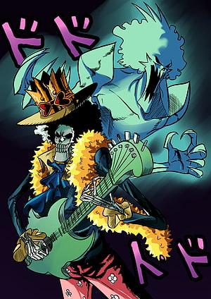 Brook Playing Electric Guitar in One Piece Anime Style HD phone wallpaper