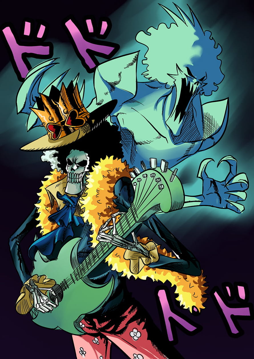 Brook Playing Electric Guitar in One Piece Anime Style HD phone wallpaper