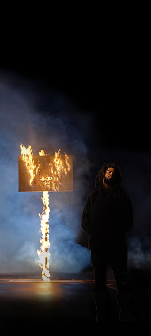 J. Cole The Off Season Album Artwork with Burning Basketball Hoop HD phone wallpaper