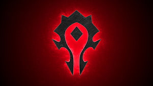 World of Warcraft Horde Emblem with Glowing Red Aura on Dark Background HD wallpaper