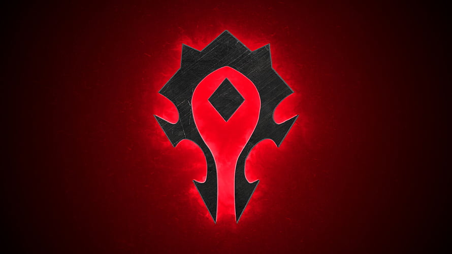 World of Warcraft Horde Emblem with Glowing Red Aura on Dark Background HD wallpaper