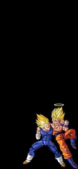 Dragon Ball Super Super Saiyan Goku and Vegeta Fighting Pose on Black Background HD phone wallpaper