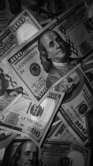 Black and White Close-Up of Overlapping US One Hundred Dollar Bills HD phone wallpaper