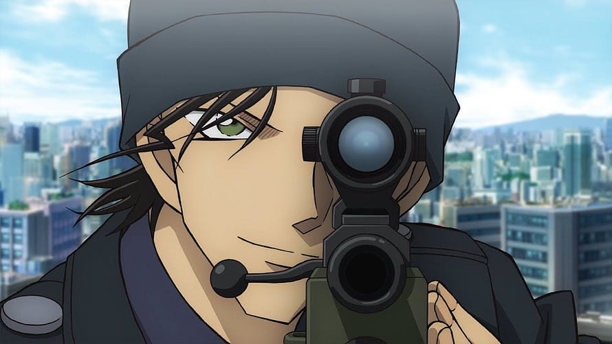 Shuichi Akai Aiming Sniper Rifle in Detective Conan Anime Scene HD wallpaper