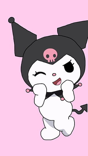 Kuromi Winking Cartoon Character on Soft Pink Background HD phone wallpaper