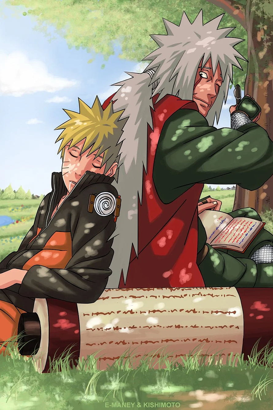 Naruto and Jiraiya Resting in a Sunny Field from Naruto Shippuden Anime HD phone wallpaper