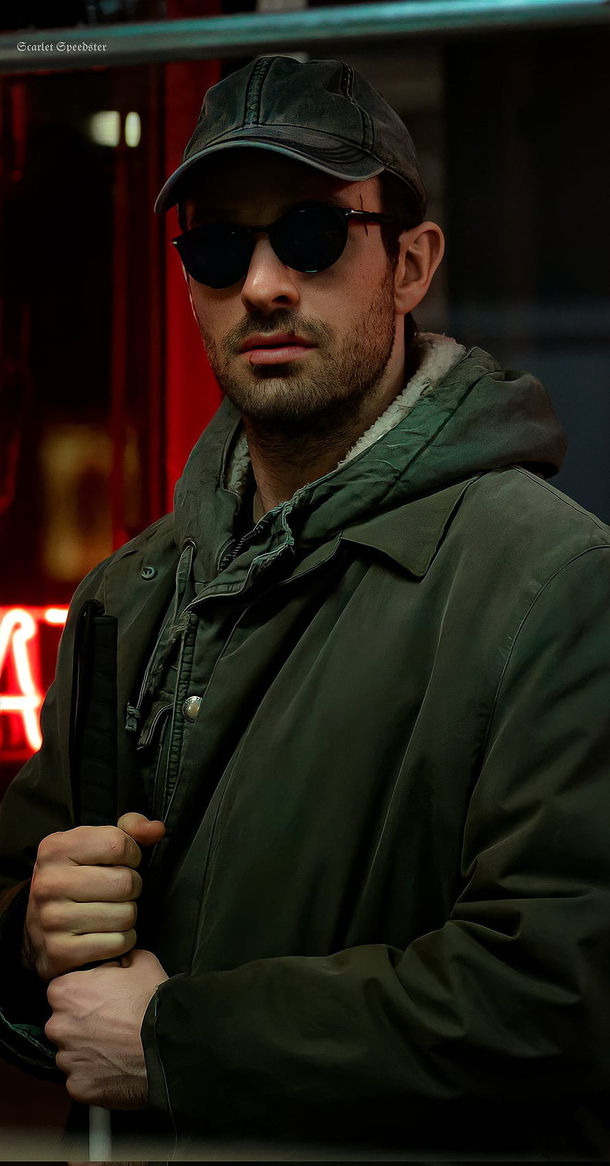 Charlie Cox as Matt Murdock in Daredevil wearing sunglasses and a green hooded jacket HD phone wallpaper