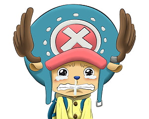 Crying Tony Tony Chopper Wearing Blue Antler Hat and Yellow Coat HD wallpaper