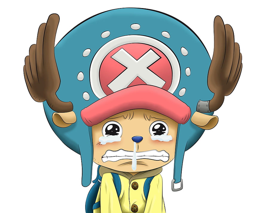 Crying Tony Tony Chopper Wearing Blue Antler Hat and Yellow Coat HD wallpaper