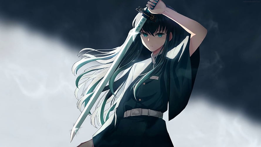 Muichiro Tokito from Demon Slayer Holding Katana in Dark Stormy Atmosphere HD wallpaper