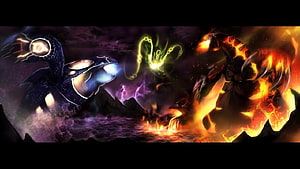 Kyogre and Groudon Clash with Rayquaza in Epic Pokemon Battle HD wallpaper