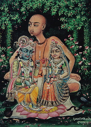 Banke Bihari with Haridas and Radha in Vrindavan Traditional Indian Painting HD phone wallpaper