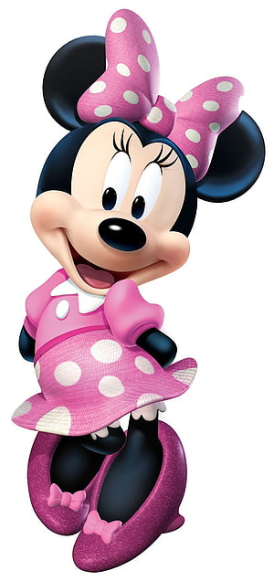 Minnie Mouse in a pink polka dot dress and bow with a cheerful smile HD phone wallpaper