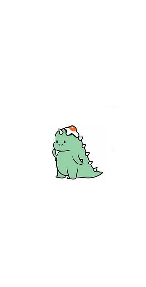 Cute Green Cartoon Dinosaur with Fried Egg Hat on White Background HD phone wallpaper
