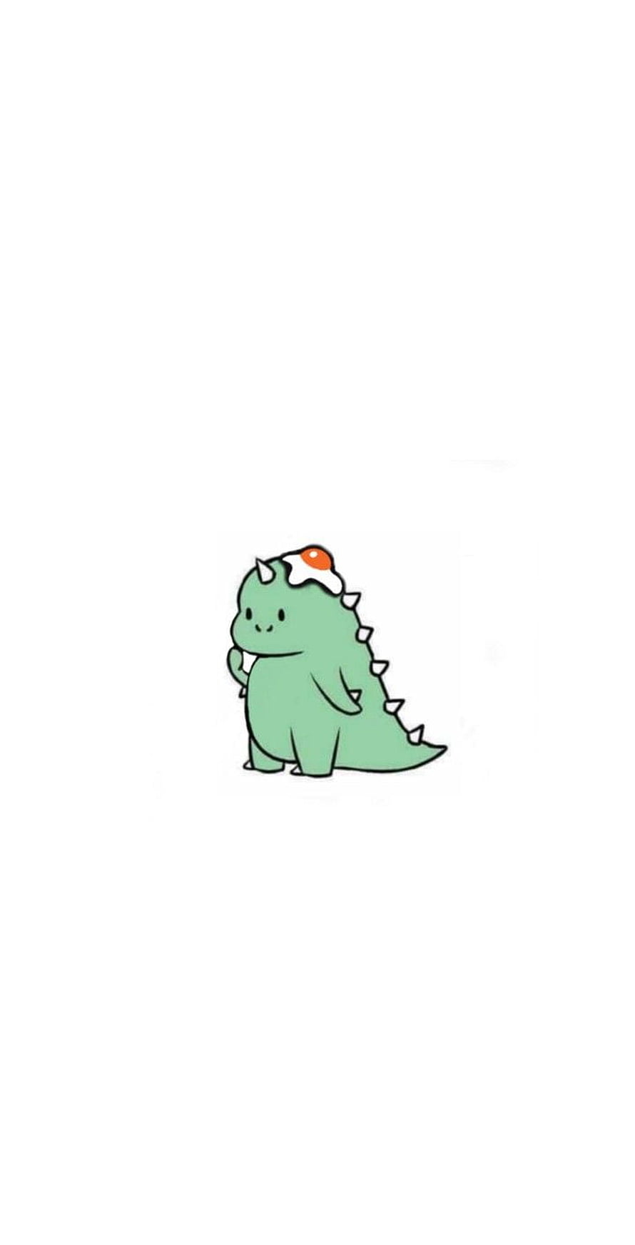 Cute Green Cartoon Dinosaur with Fried Egg Hat on White Background HD phone wallpaper