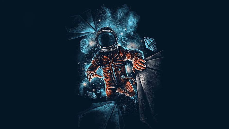 Astronaut Floating Among Crystalline Structures in a Deep Space Nebula HD wallpaper