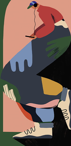 Abstract Flat Illustration of a Person Wearing Headphones and a Cap in a Colorful Modern Style HD phone wallpaper