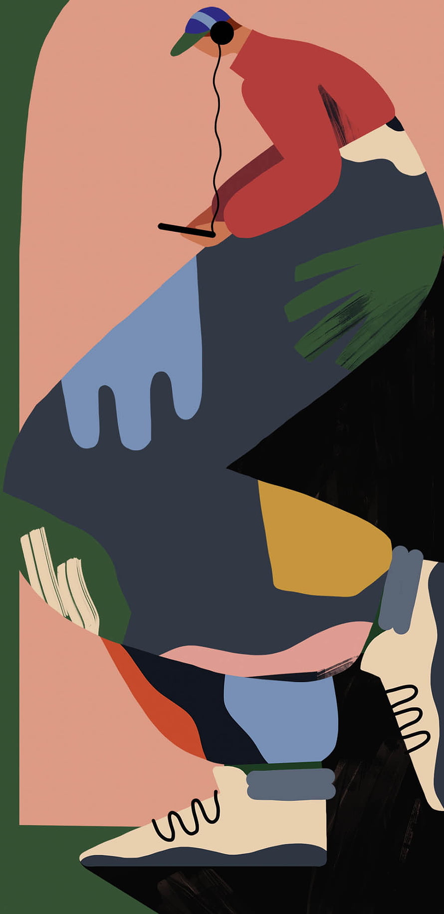 Abstract Flat Illustration of a Person Wearing Headphones and a Cap in a Colorful Modern Style HD phone wallpaper