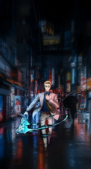Nanami Kento Walking Through Neon-Lit Rainy Alley in Jujutsu Kaisen Anime Style HD phone wallpaper