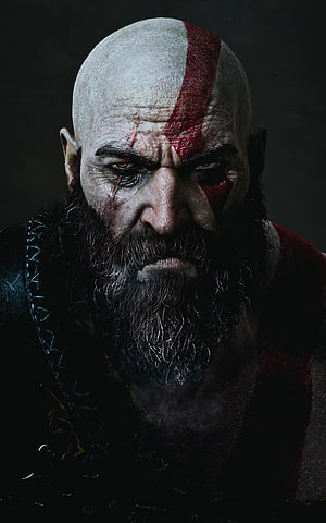 Kratos Portrait From God of War Ragnarok With Red War Paint And Intense Gaze HD phone wallpaper