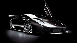 Black Lamborghini Murcielago LP640 SuperVeloce with Open Scissor Door in Studio Lighting HD wallpaper