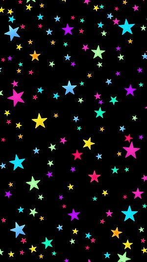 Vibrant multicolored stars scattered across a deep black cosmic background HD phone wallpaper