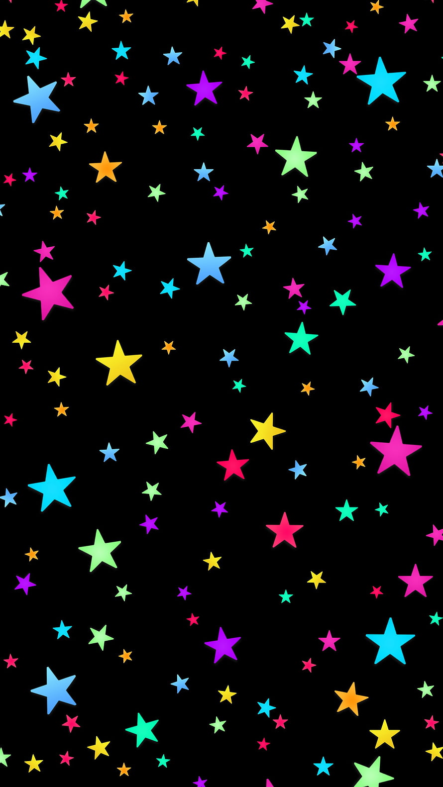 Vibrant multicolored stars scattered across a deep black cosmic background HD phone wallpaper