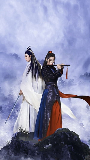 The Untamed Chinese Drama Characters Standing on Misty Mountain Peak HD phone wallpaper
