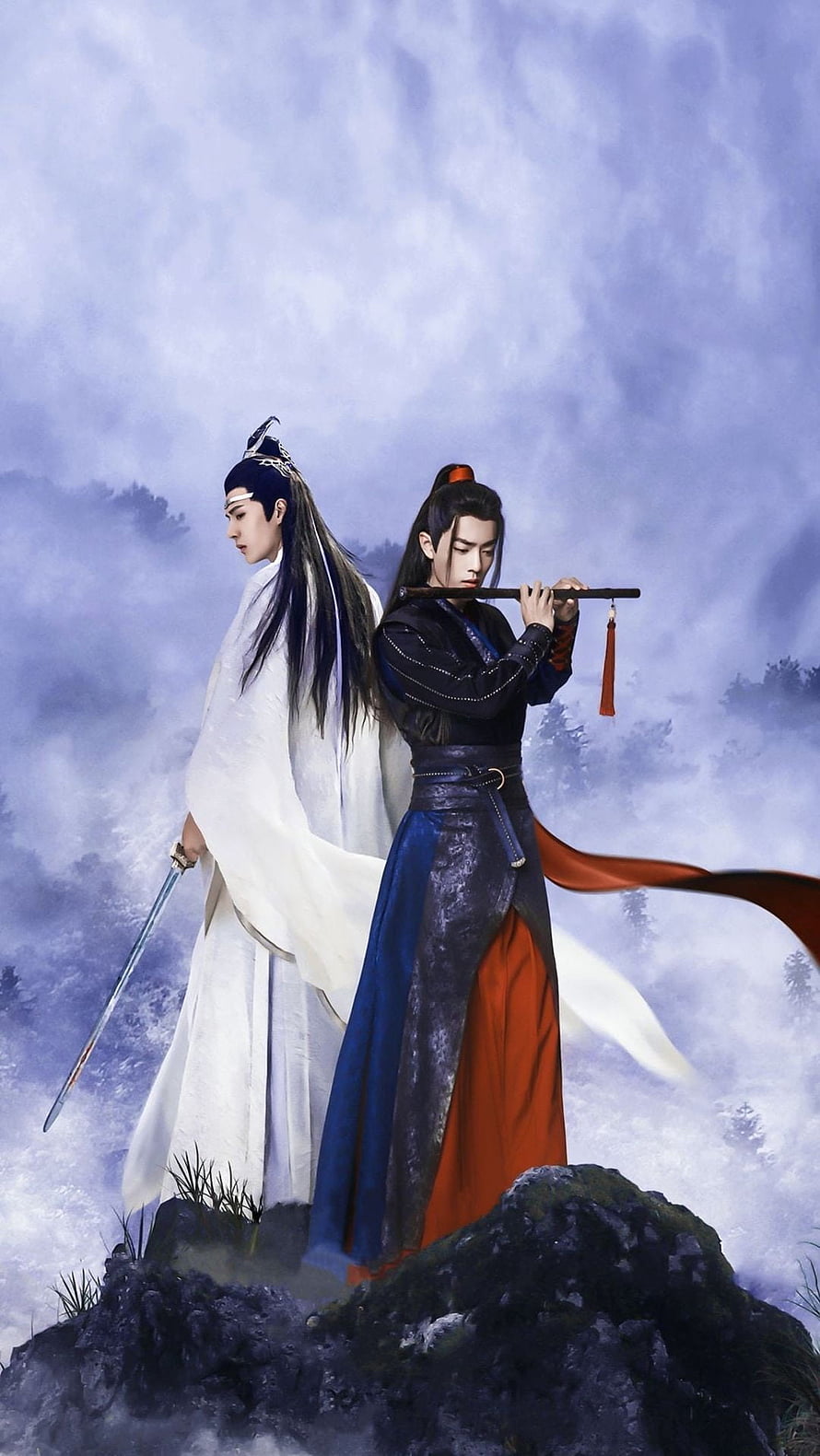 The Untamed Chinese Drama Characters Standing on Misty Mountain Peak HD phone wallpaper