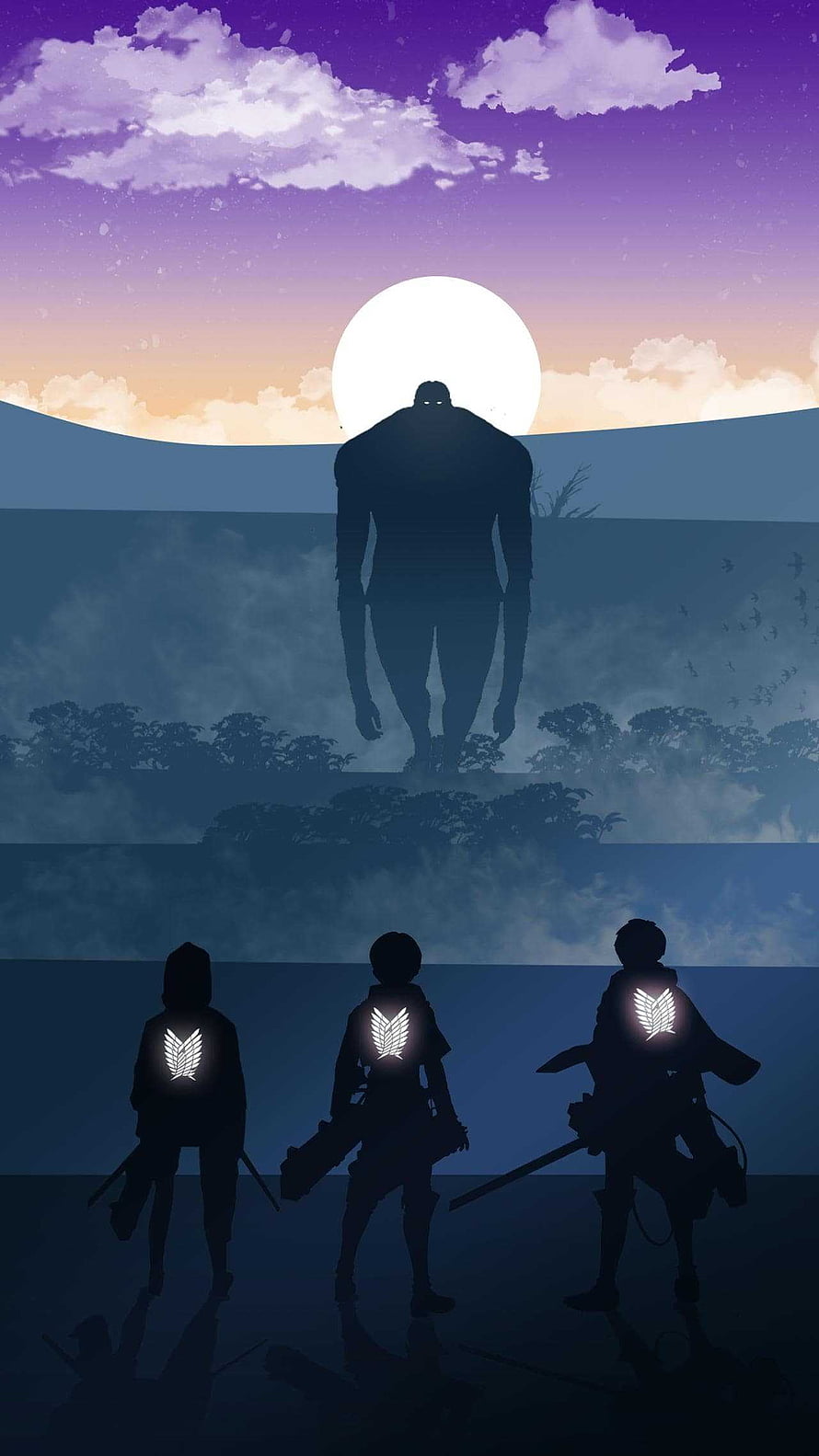Attack on Titan The Rumbling Scene with Survey Corps Silhouettes and Colossal Titan HD phone wallpaper