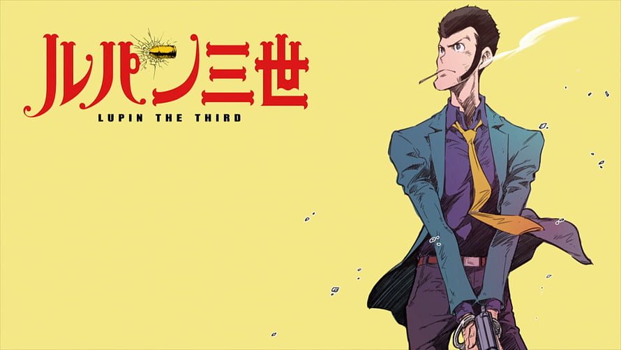 Lupin the Third Anime Character Illustration with Pistol and Cigarette on Yellow Background HD wallpaper