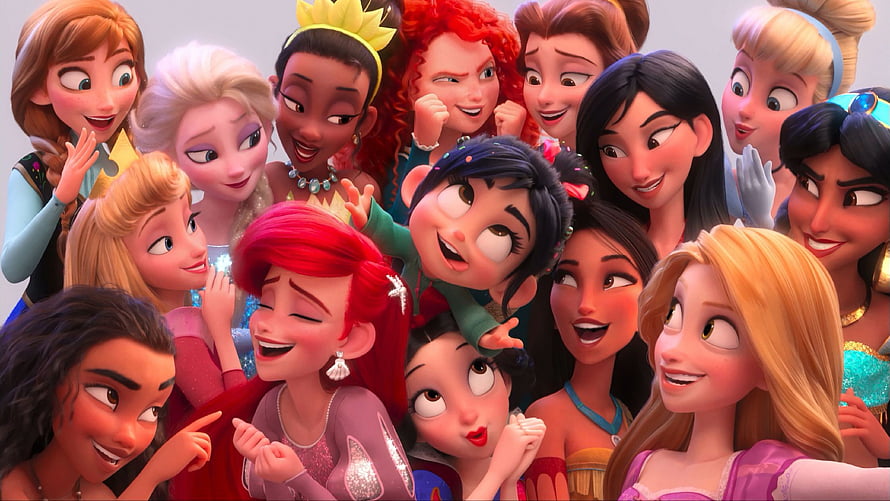 Vanellope and the Disney Princesses in a Group Photo from Ralph Breaks the Internet HD wallpaper