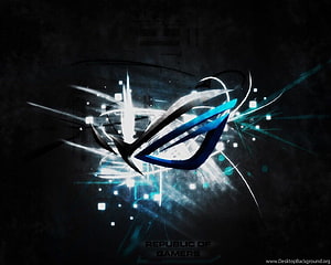Asus Republic of Gamers Logo with Blue and White Light Effects on Dark Background HD wallpaper