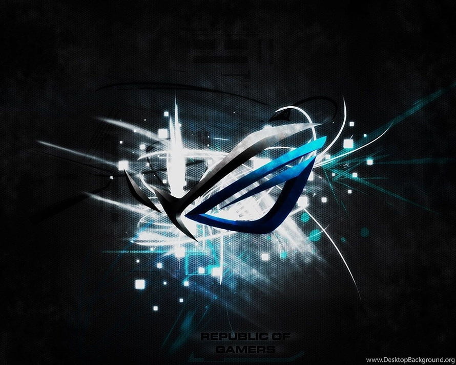 Asus Republic of Gamers Logo with Blue and White Light Effects on Dark Background HD wallpaper