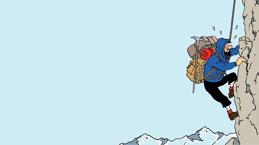 Captain Haddock Rock Climbing Illustration From Tintin Comic Series HD wallpaper
