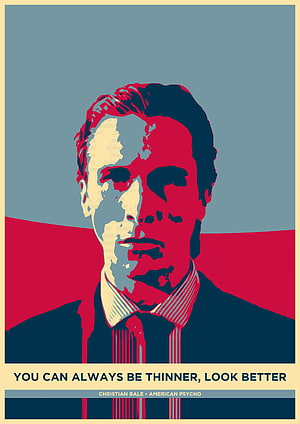 Patrick Bateman from American Psycho in a bold red and blue pop art portrait style, American Psycho ideas, Patrick Bateman HD phone wallpaper