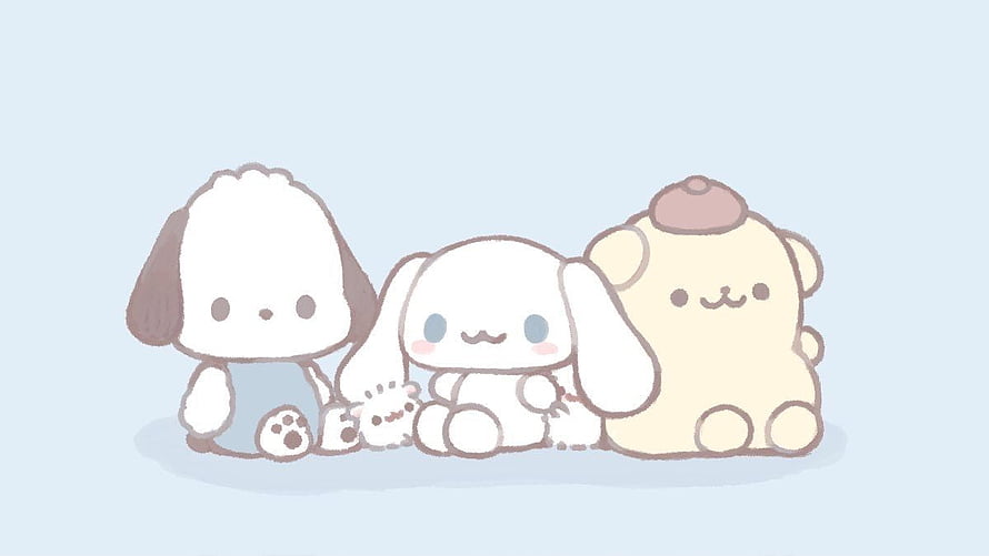 Cinnamoroll, Pochacco, and Pompompurin Sanrio Characters Sitting Together HD wallpaper