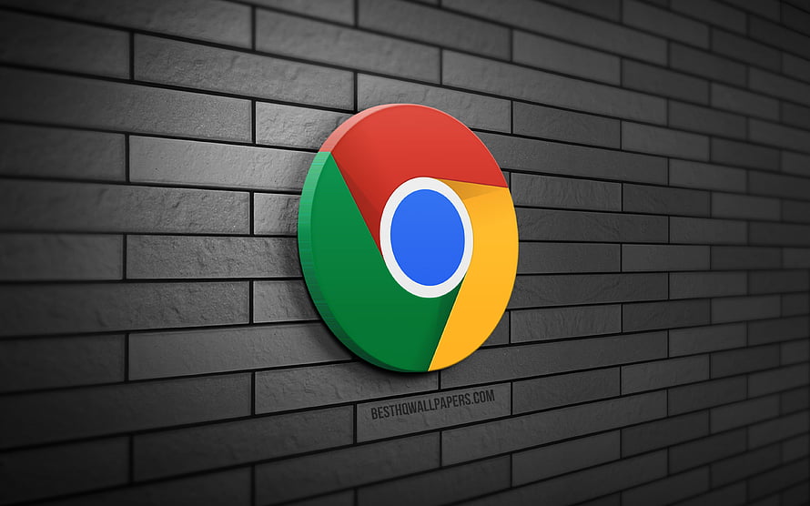 Google Chrome 3D Logo Mounted on Dark Gray Brick Wall HD wallpaper