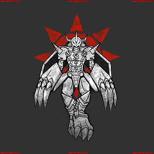 Wargreymon Digimon Character Artwork with Red Star Background HD phone wallpaper