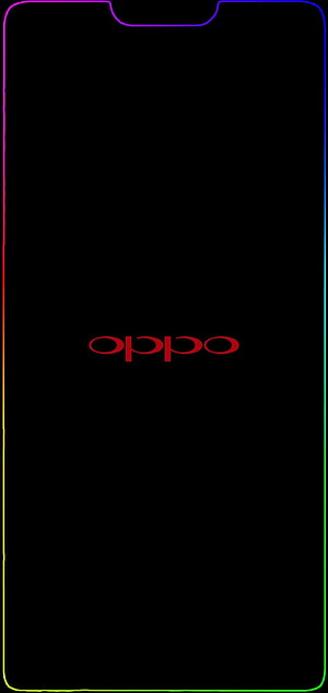 Oppo smartphone with rainbow gradient border and red logo on black background HD phone wallpaper