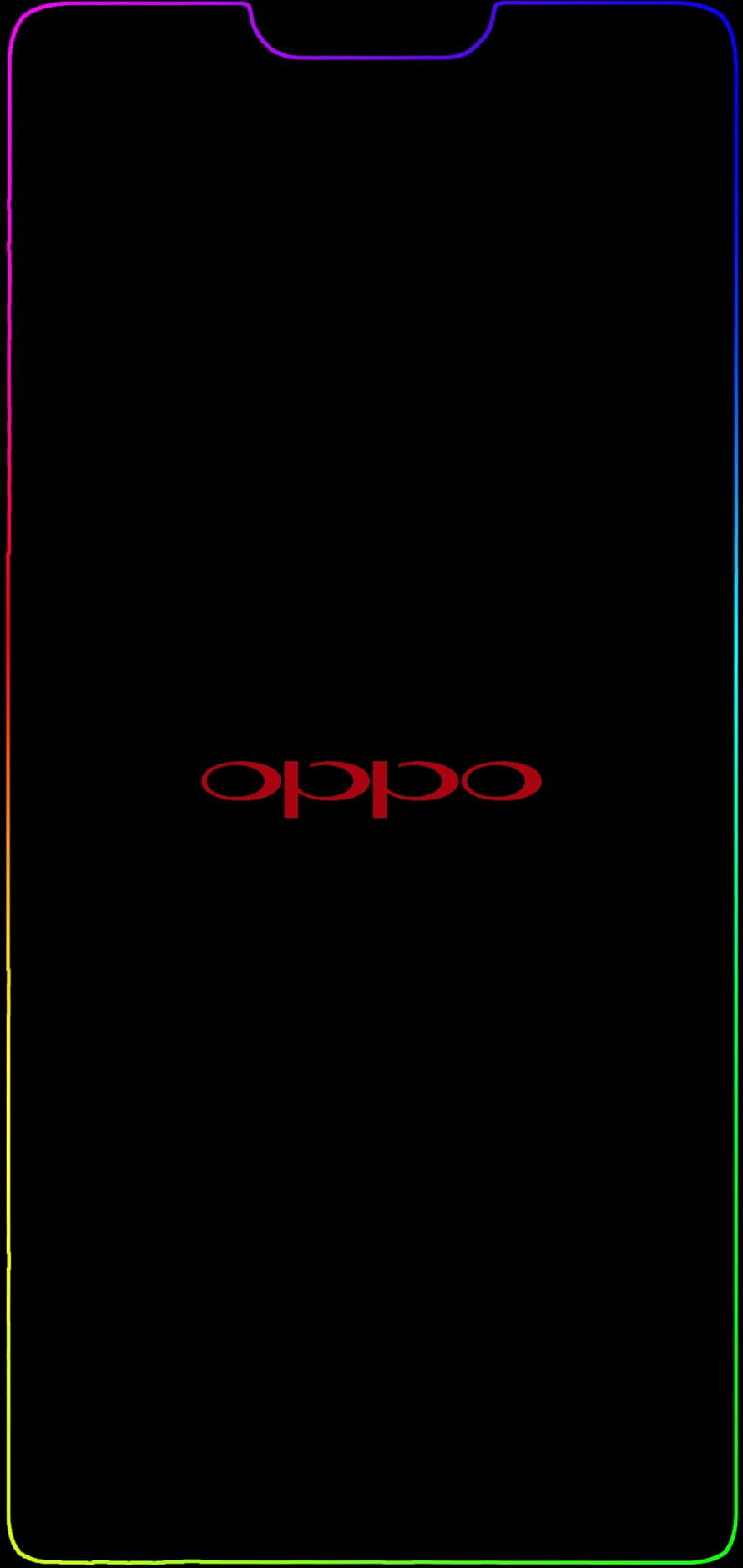 Oppo smartphone with rainbow gradient border and red logo on black background HD phone wallpaper