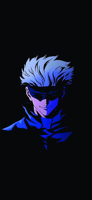 Gojo Satoru from Jujutsu Kaisen in a dark blue anime portrait with blindfold and spiky hair HD phone wallpaper