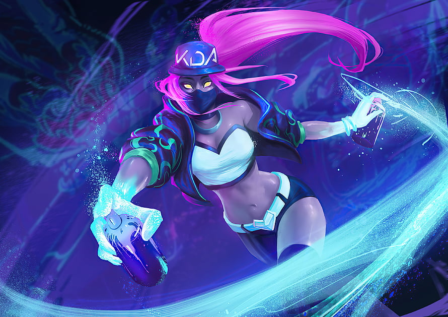 KDA Akali League of Legends Neon Cyberpunk Character Artwork HD wallpaper