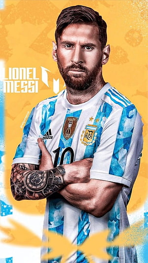 Lionel Messi Argentina National Team Portrait in Blue and White Striped Jersey HD phone wallpaper