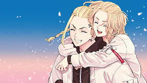 Tokyo Revengers Mikey and Manjiro Sano Embracing in a Warm Anime Illustration HD wallpaper