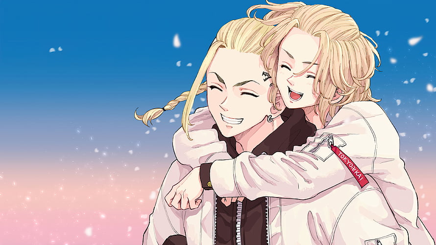 Tokyo Revengers Mikey and Manjiro Sano Embracing in a Warm Anime Illustration HD wallpaper