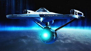 USS Enterprise NCC-1701-D Starship Flying Above Clouds in Deep Space HD wallpaper