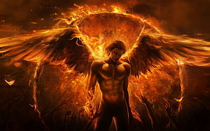 Lucifer Fire Wings Dark Fantasy Illustration HD wallpaper