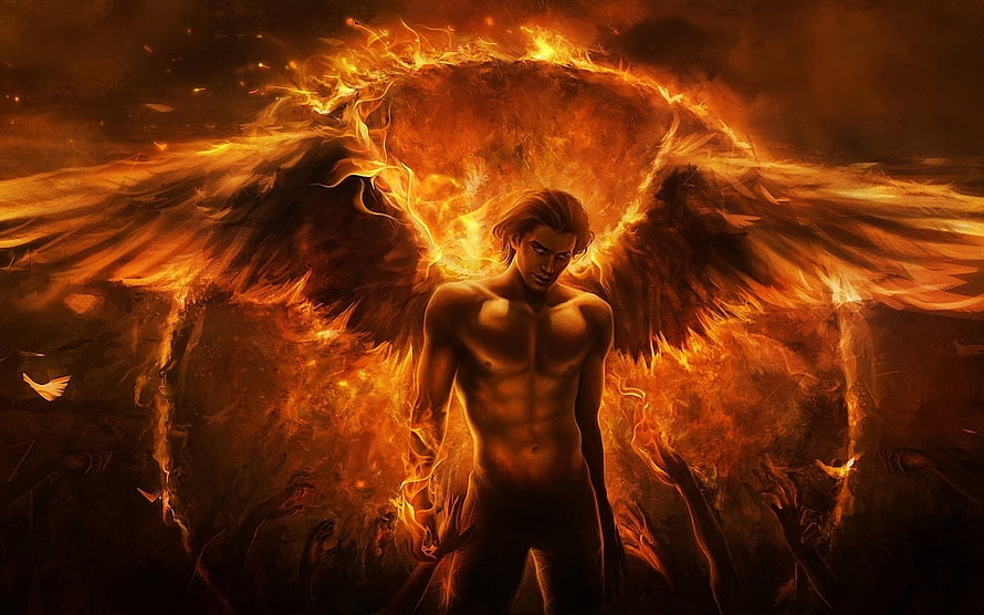 Lucifer Fire Wings Dark Fantasy Illustration HD wallpaper